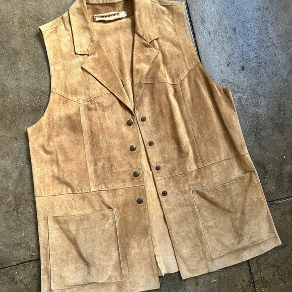 Miu Miu 1994 / 1995 Miu Min 100% Suede Leather Vest Top Sleeveless - Picture 2 of 12